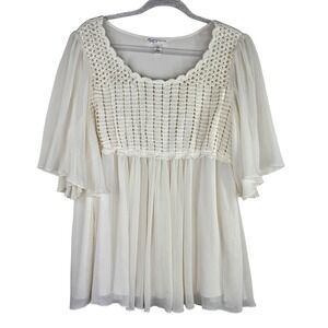 Krazy‎ Kat Dress Womens XL White Crochet Boho Peasant Flowy Sheer Chiffon Tunic